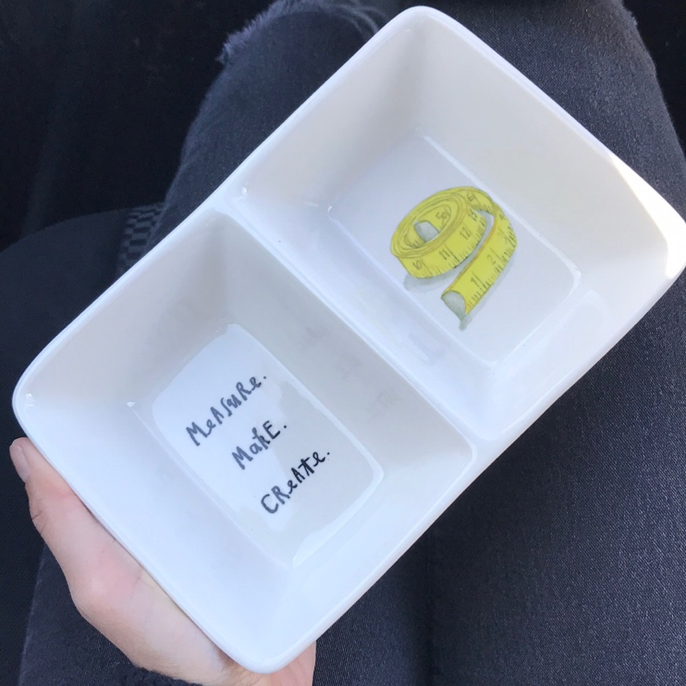 Rae Dunn trinket dish measure make create